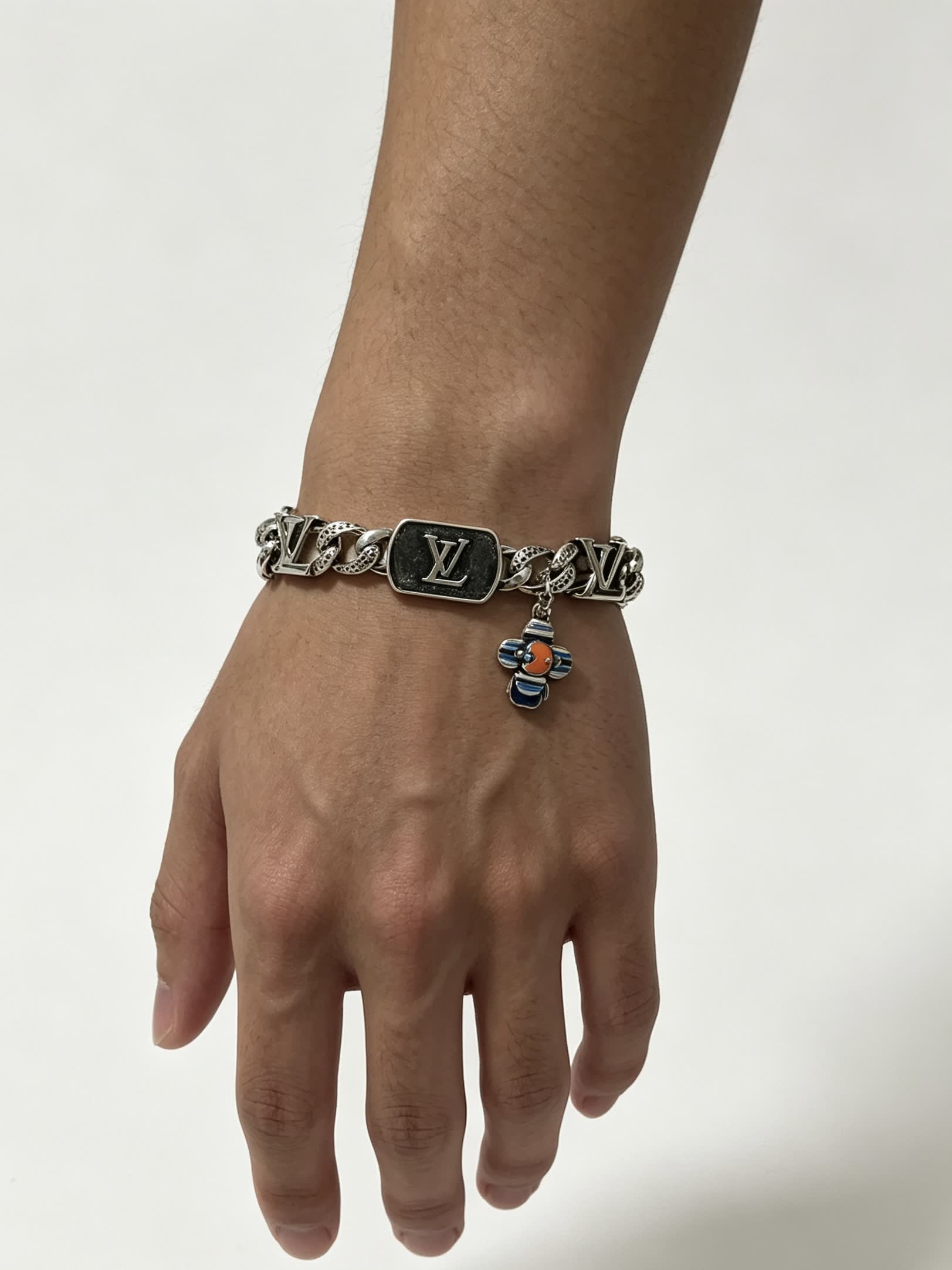 Louis Vuitton Silver Bracelet with Monogram Charms